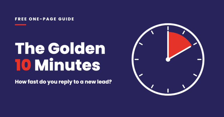 Clock face with the first 10 minutes highlighted in red, for the Golden 10 Minutes guide on responding to a new lead